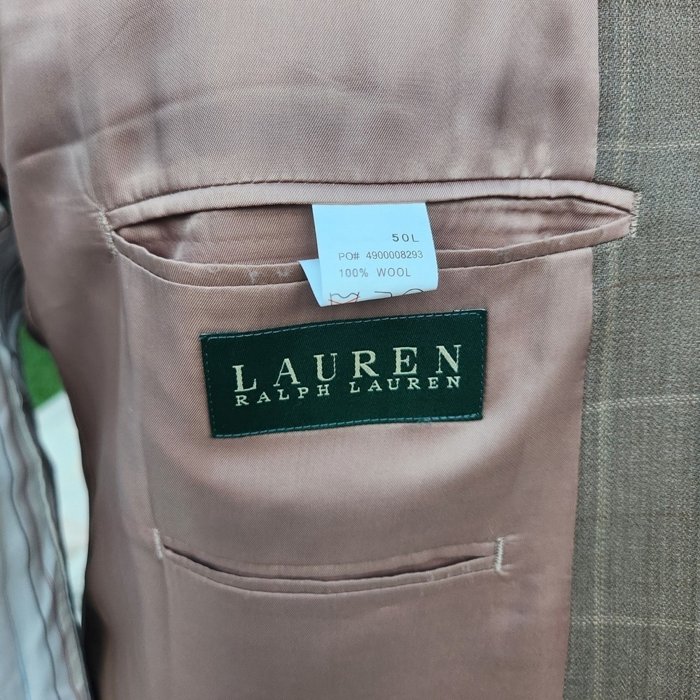 50 Blazer Brown Tan LR Lauren HERITAGE BLAZER Windowpane Sport Coat Office Club